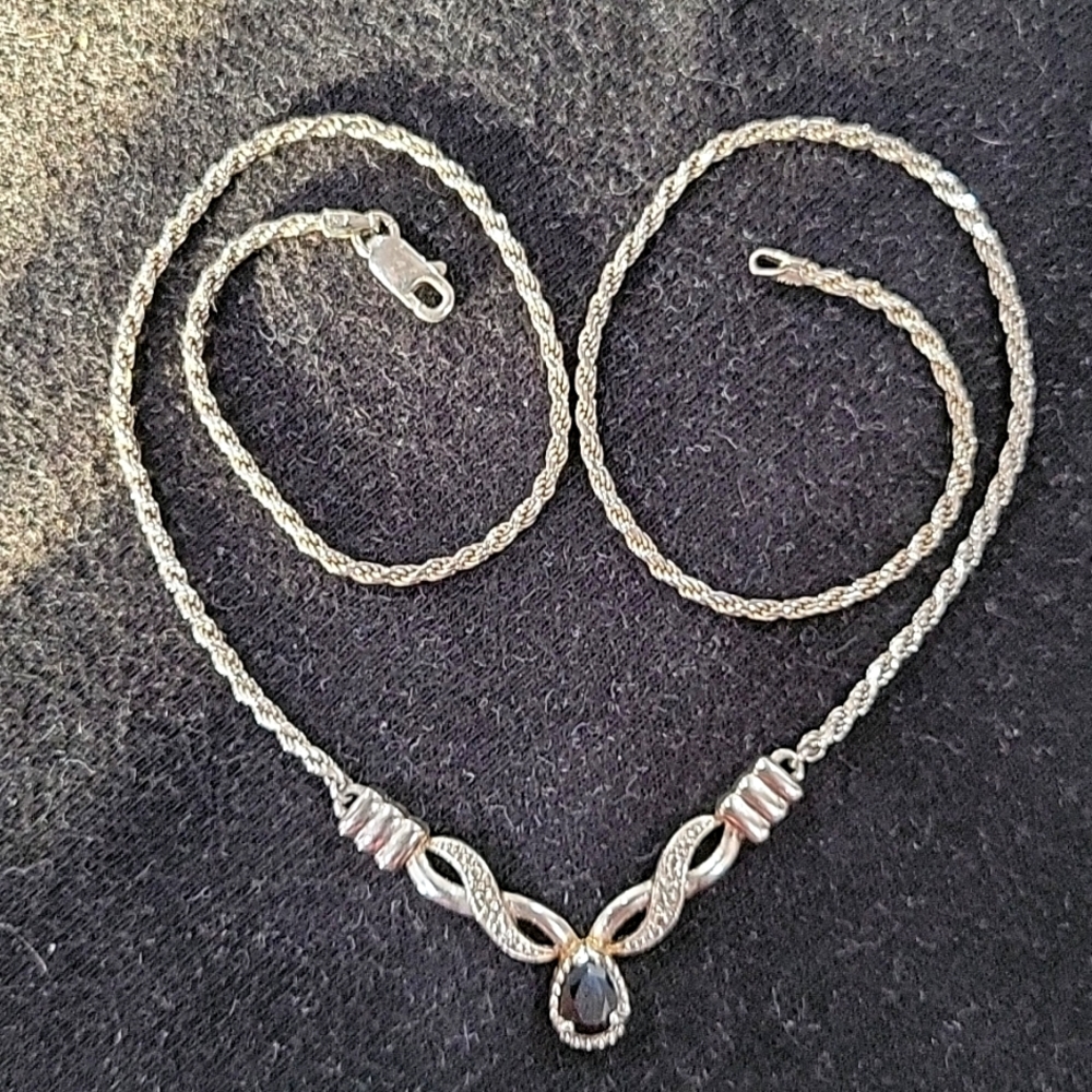 925 Italy Genuine sapphire and diamond necklace
